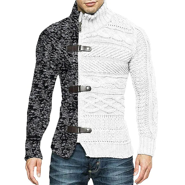 Men's Cardigan Sweater Ribbed Knit Cropped Knitted Standing Collar