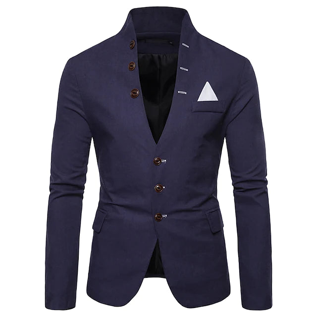 Men's Blazer Business Work Fall Winter Regular Coat Stand Collar
