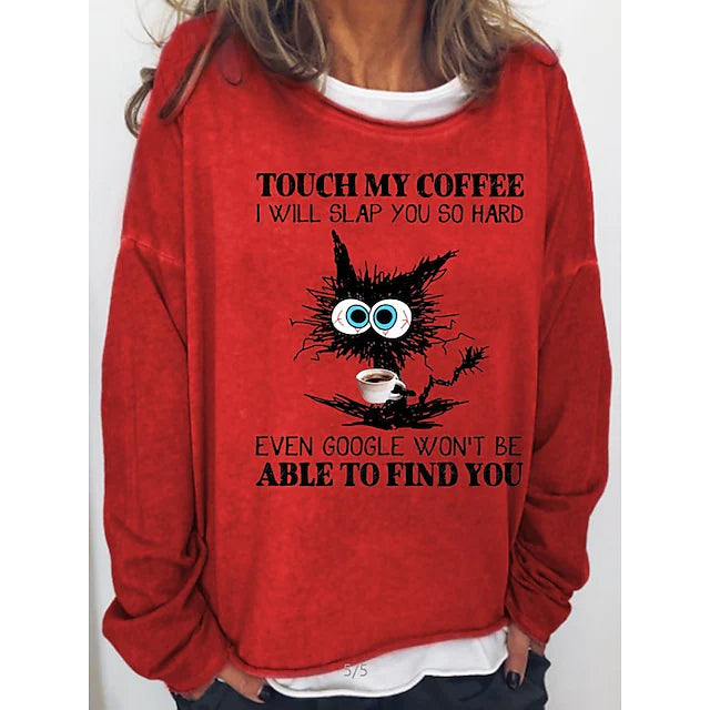 Women's Sweatshirt Pullover Cat Text Print Daily Sports Hot Stamping Active