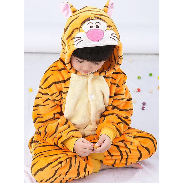 Kid's Kigurumi Pajamas Nightwear Camouflage Tiger Animal Patchwork Onesie Pajamas