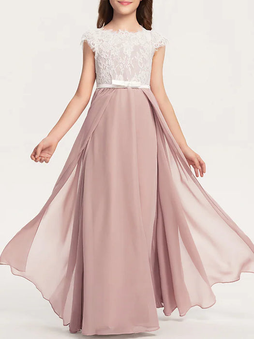 A-Line Floor Length Jewel Neck Chiffon Junior Bridesmaid Dresses&Gowns