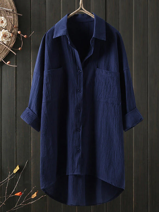 Women's Plus Size Tops Blouse Shirt Solid Color Pocket Button 3/4 Length