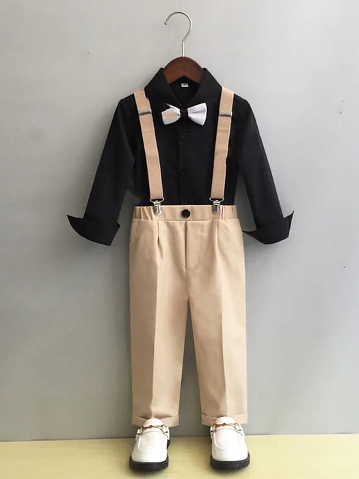 Wedding Two-piece Suit ( Shirt Pants Bow Tie Suspenders ) Kids Boys Ring Bearer