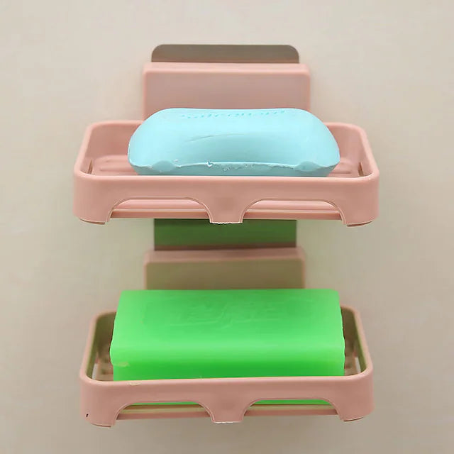2PC Bathroom Soap Dish Storage Tray Holder Plastic Self-adhesive Soap Holder