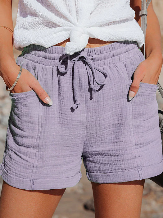 Women's Wide Leg Shorts Cotton Blend Green Blue Purple Mid Waist Basic Casual / Sporty