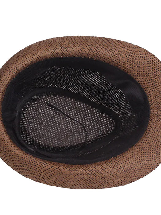 Men's Straw Hat Sun Hat Fedora Trilby Hat Black Brown Polyester Braided