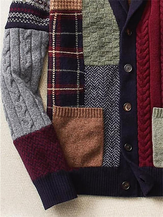 Men's Cardigan Sweater Button Color Block