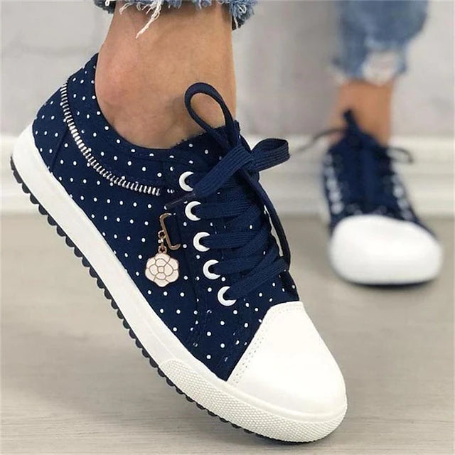 Women's Sneakers Canvas Shoes Daily Lace-up Flat Heel Round Toe Casual Canvas Lace-up Polka Dot Light Blue Blue