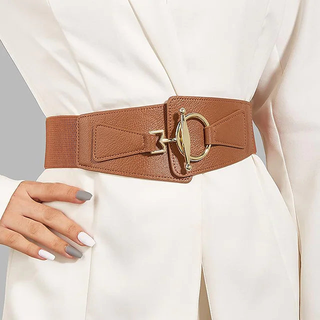 Women's Wide Belt Corset Belt PU Leather Buckle Free Geometric