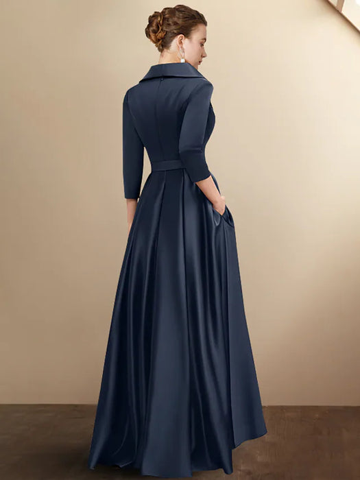 A-Line Mother of the Bride Dress Plus Size Elegant High Low Shirt Collar Asymmetrical Floor Length