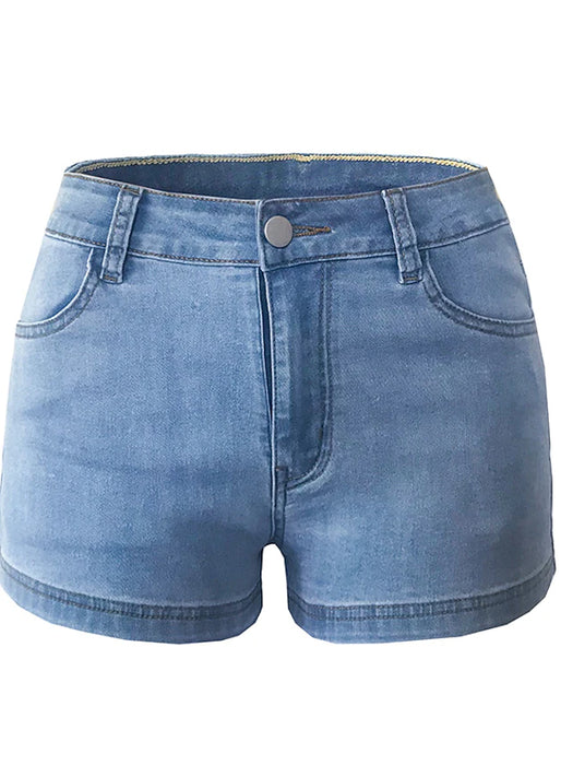 Women's Shorts Hot Pants Denim Blue Light Blue Mid Waist Fashion