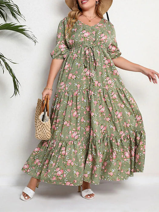 Women's Plus Size Casual Dress Swing Dress A Line Dress Floral Long Dress