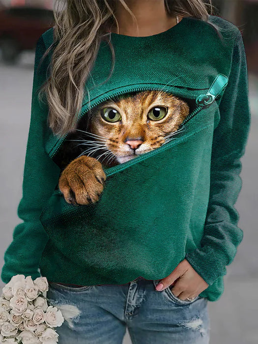 Women's Sweatshirt Pullover Cat 3D Animal Print Casual