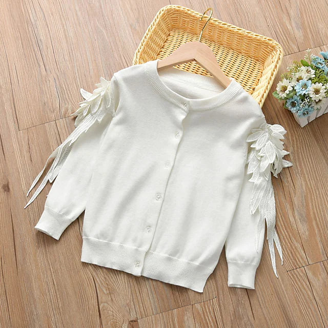 Kids Girls' Cardigan Solid Color Outdoor Long Sleeve Cute Cotton 2-8 Years Winter White