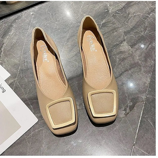 Women's Flats Dress Shoes Flat Heel Square Toe Rubber PU Loafer