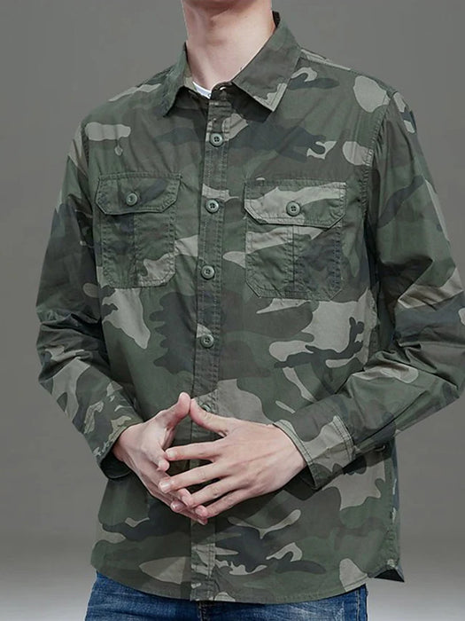 Men's Shirt Cargo Shirt Casual Shirt khaki Army Green Gray Long Sleeve