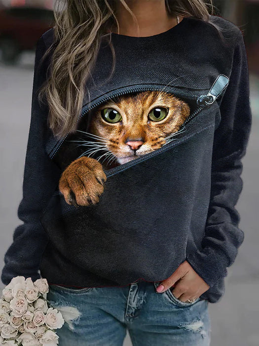 Women's Sweatshirt Pullover Cat 3D Animal Print Casual