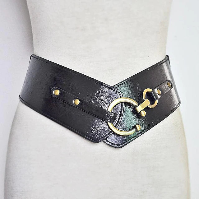Women's Wide Belt Corset Belt PU Leather Rotated Buckle Geometric