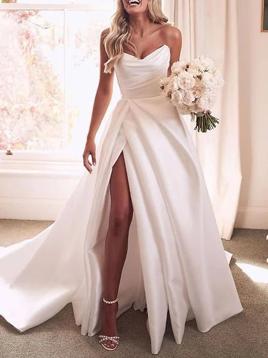 Engagement Sexy Open Back Wedding Dresses Court Train A-Line Sleeveless