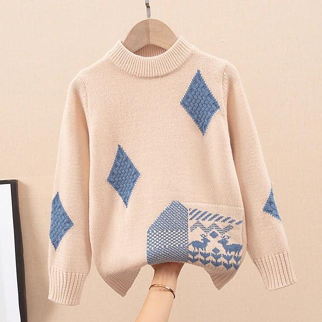 Kids Boys Sweater Geometric Long Sleeve School Adorable Blue Winter Clothes 7-13 Years / Fall