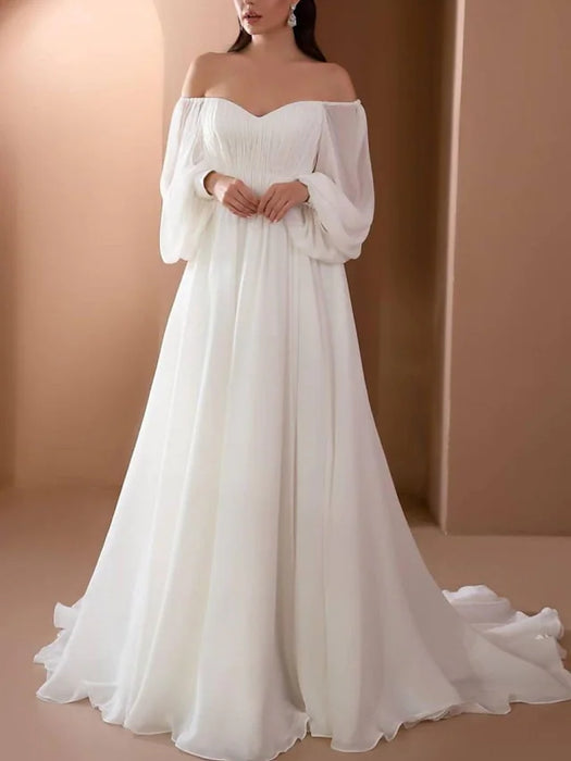 Beach Vintage Wedding Dresses Sweep / Brush Train A-Line Long Sleeve