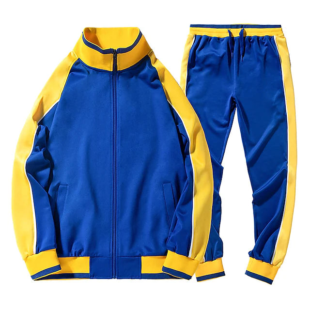 Men's 2 Piece Tracksuit Full Zip Contrast Casual Sweatshirt & Jogger