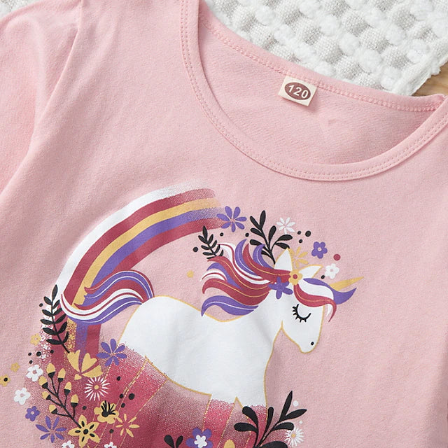 Kids Girls' Pajamas Long Sleeve Pink Unicorn Animal Fall Spring Active Indoor 4-12 Years / Cotton