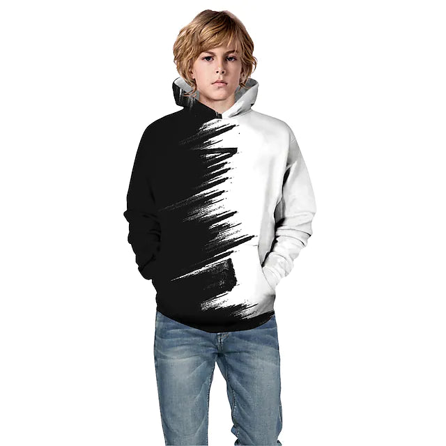 Kids Boys' Hoodie Long Sleeve Solid Color 3D Print Color Block Graffiti With Pockets