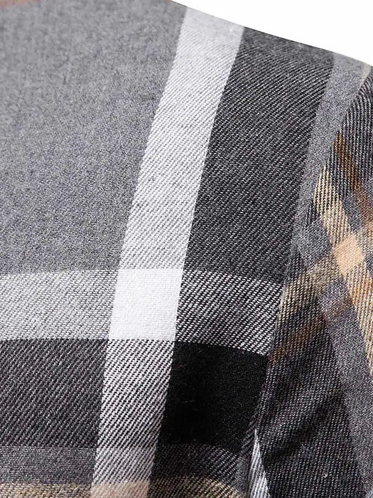 Men's Shirt Overshirt Gray Long Sleeve Plaid Lapel Spring & Fall Outdoor