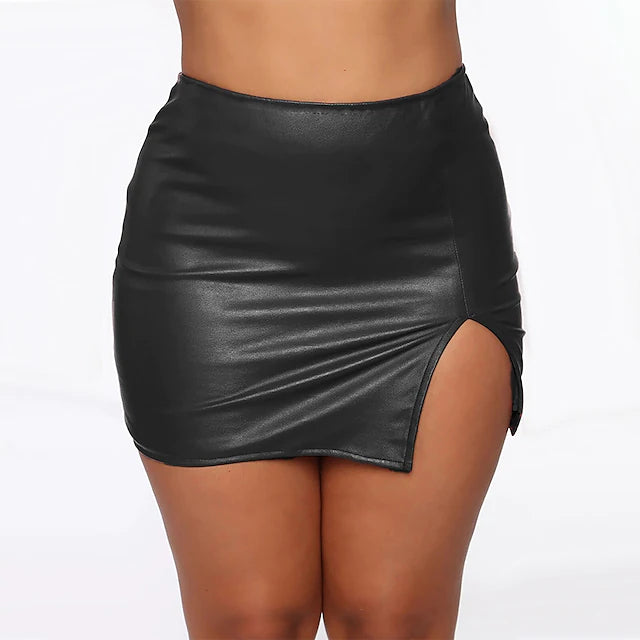 Women's Pencil Bodycon Mini PU Faux Leather Black Wine Skirts Summer
