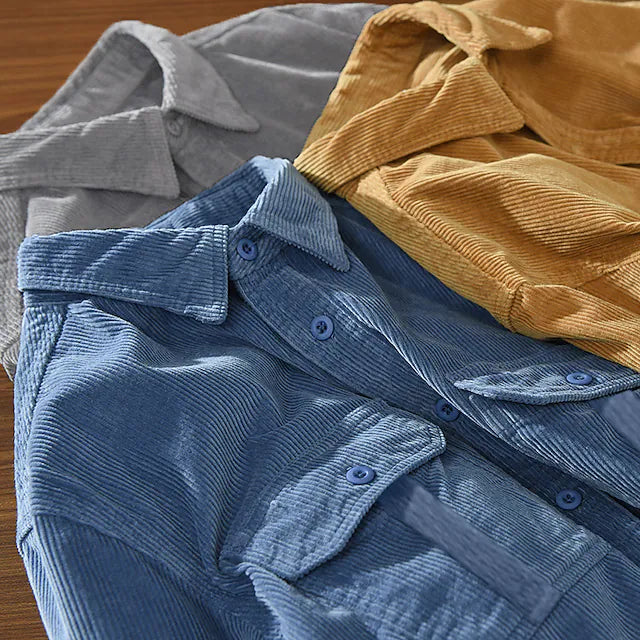 Men's Corduroy Shirt Shirt Jacket Shacket Overshirt Yellow Blue Gray Long Sleeve