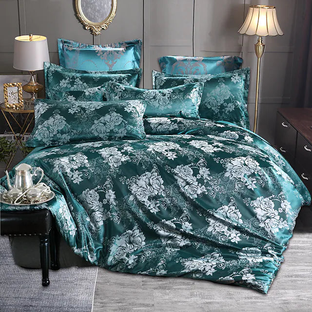 Luxury Satin Silk Jacquard Quilt Bedding Sets 3-Piece Duvet Cover Set