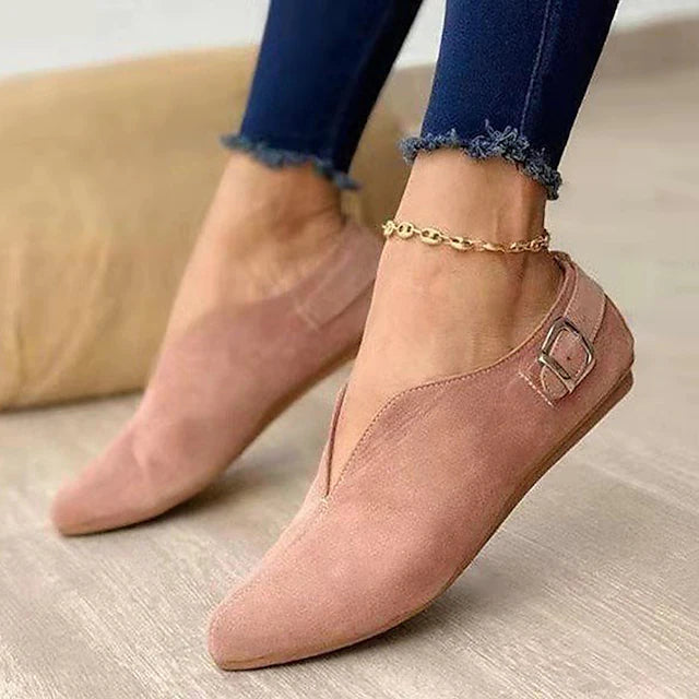 Women's Loafers Buckle Flat Heel Pointed Toe Casual Daily Suede Faux Leather Loafer