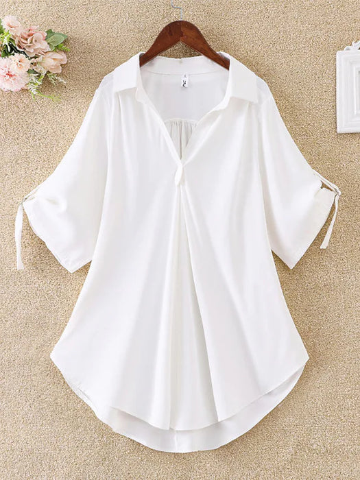 Women's Plus Size Tops Blouse Shirt Solid Color Classic Half Sleeve Shirt Collar