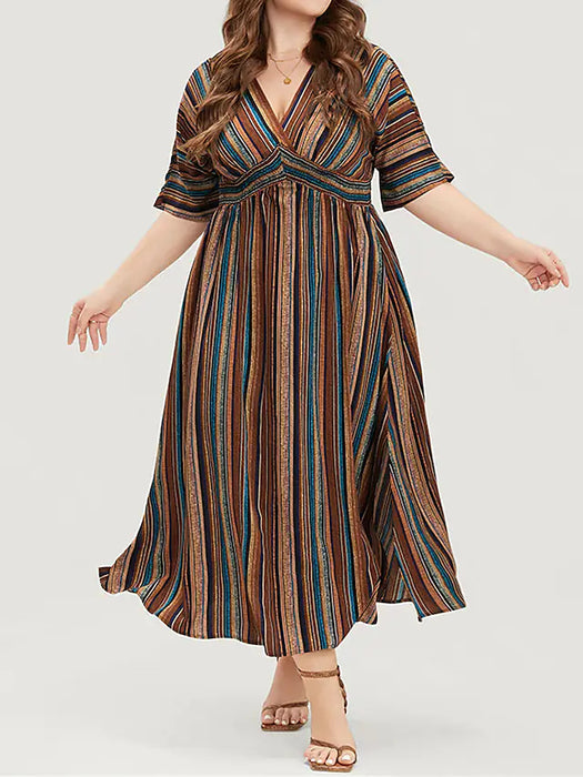 Women's Plus Size Casual Dress Stripe Swing Dress A Line Dress Long Dress