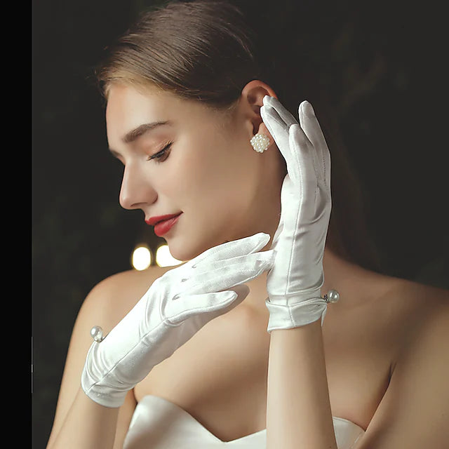 atin Wrist Length Glove Classical / Elegant / Formal With Faux Pearl / Crystals / Rhinestones Wedding