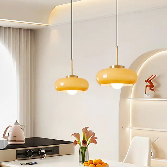 LED Pendant Light Glass Copper 28cm Unique Chandelier for Dining Room Bedroom Cord Adjustable
