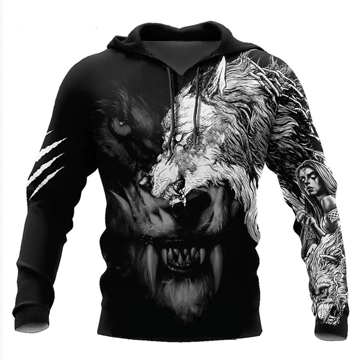 Men's Pullover Hoodie Sweatshirt Graphic Prints Wolf Front