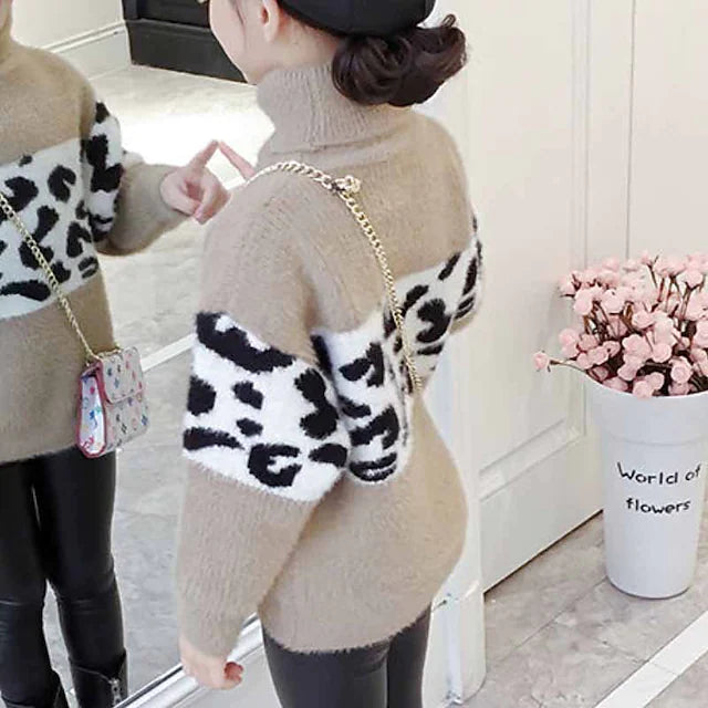 Kids Girls' Sweater Leopard Outdoor Long Sleeve Active 2-12 Years Winter