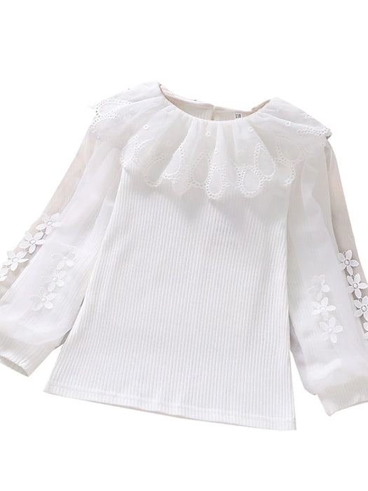 Kids Girls' Shirt Solid Color School Long Sleeve Active 3-10 Years Winter White