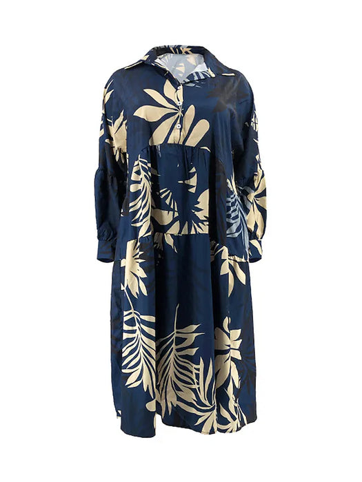 Women's Plus Size Denim Dress Casual Dress Swing Dress Leaf Midi Dress Long Sleeve