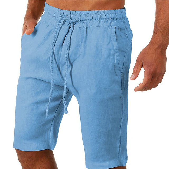 Men's Linen Yoga Shorts Side Pockets Drawstring Bottoms Quick Dry Moisture Wicking