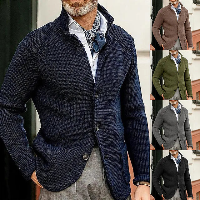 Men's Sweater Cardigan Sweater Blazer Waffle Knit Cropped Knitted