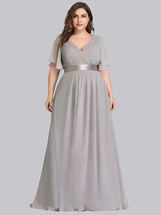 A-Line Mother of the Bride Dress Plus Size Elegant V Neck