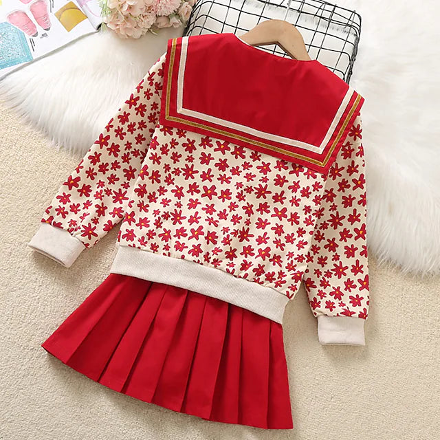 2 Pieces Kids Girls' Children's Day Graphic Pleated Dress Suits