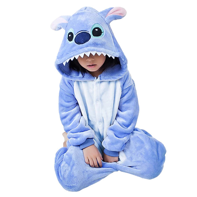 Kid's Kigurumi Pajamas Monster Blue Monster Animal Patchwork Onesie