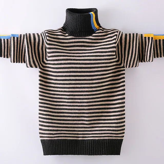 Kids Boys Turtleneck Sweater Stripe Long Sleeve Casual Adorable