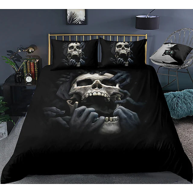 Skull Black Duvet Cover Set King Size 3D Print Bedding Set Comforter Cover