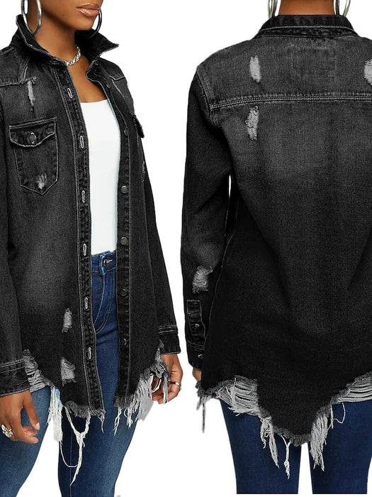 Women's Denim Jacket Coat Denim Light Blue Black Navy Blue S M L XL XXL XXXL