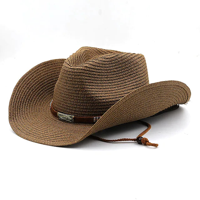 Solid with Belt Cowboy Hat Men Women Retro Western Cowboy Riding Hat